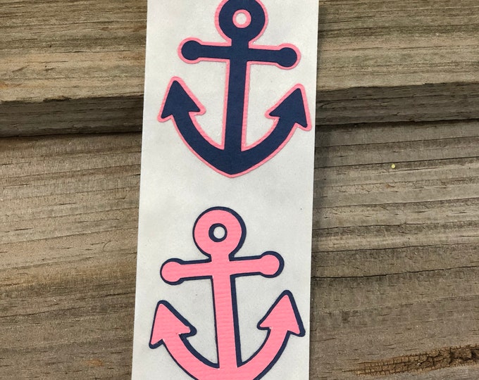 Set of 12 Coral and Navy Blue Anchor Stickers - Baby Shower/Birthday Party/Nautical - Favors-Decorations- Die Cuts/Scrapbooking/Decorations