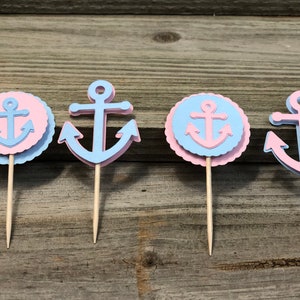 Baby Pink and Baby Blue Anchor Food/Party Picks - 2 Designs to choose from - Baby Shower/Birthday Party - Decorations/Favors/Nautical Theme