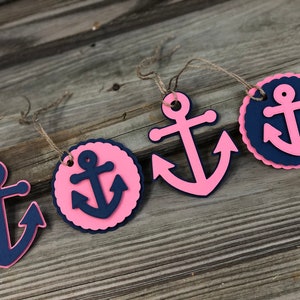 Set of 12 Coral and Navy Blue Anchor Favor or Gift Tags - Baby Shower/Birthday Party - Decorations/Favors - Nautical - 2 Designs