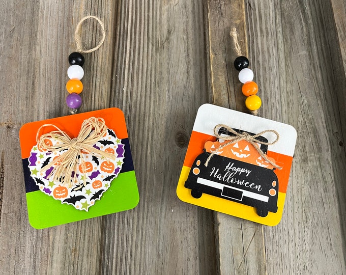 2 Piece Set - Halloween Themed Wooden Ornament Set - Farmhouse- Country - Tier Tray - Accent Pieces - Wall Decoration - Handmade