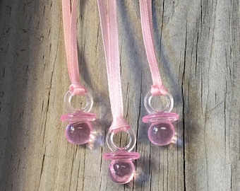 Pink Acrylic Baby Pacifier Charm Necklaces: Baby Shower Favors, Games - 12 Pcs