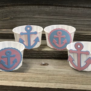 Set of 12 - Baby Pink and Baby Blue Anchor Party/Treat Snack Cups - Baby Shower/Birthday Party Favors - Decorations/Nautical - 2 Designs