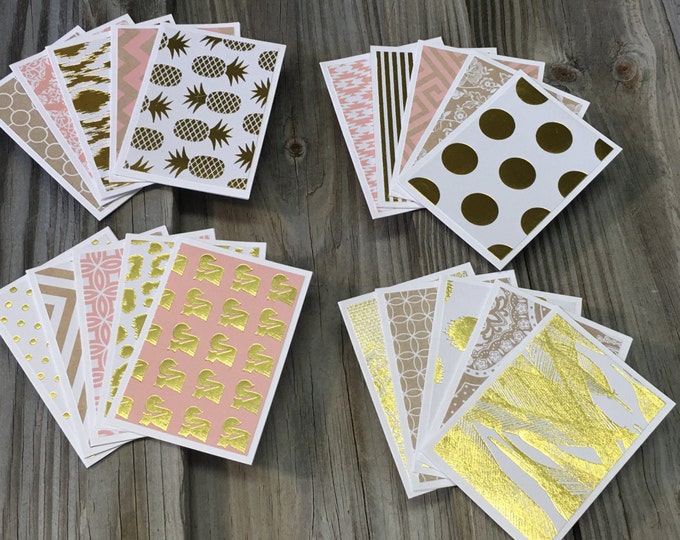 20-Assorted Gold Foil Blank Mini Note Cards (3 1/2"x2 1/2") WITH Envelopes-Matching Tags Also Available-Gift/Thank You Cards/Lunch Box Cards