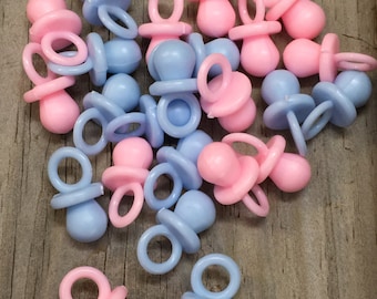 Pink & Blue Baby Pacifier Charms: Gender Reveal Shower Favors (24 pc)