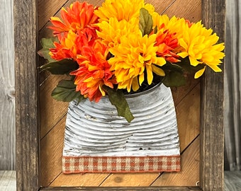 Farmhouse Country Wall Decoration (9 1/2" x 7 1/2") - Fall Colors-Florals-Distressed-Vintage Look-Handmade-Rustic - Perfect for Fall/Autumn