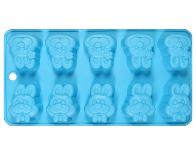 10 Cavity Easter Bunny Head Silicone Mold – Baking, Chocolate, Ice, Fondant, Soap, Candle, Resin