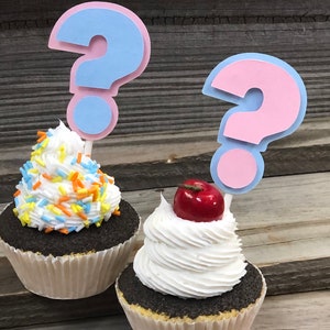 Set de 12 - RÉVÉLATION DE GENRE Baby Pink et Baby Blue Point d’interrogation Cupcake Toppers - Baby Shower - Décorations-Faveurs - Centres de table