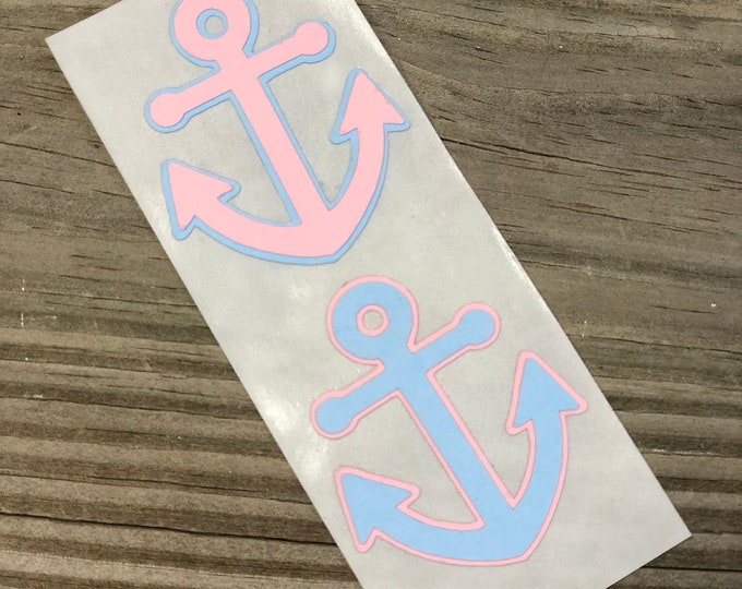 Set of 12 Baby Pink and Baby Blue Anchor Stickers - Baby Shower/Birthday Party/Nautical-Favors-Decorations-Die Cuts/Scrapbooking/Decorations