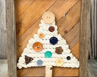 Farmhouse Country Christmas Tree Wall Decoration (9 3/4" x 7 1/2") - Vintage - Chic - Unique - Rustic -Handmade - Winter- Christmas