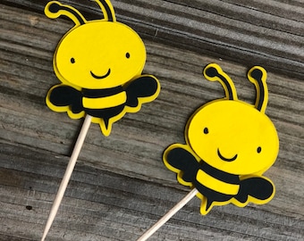 Bumble Bee Party Picks: Yellow & Black Baby Shower Decorations