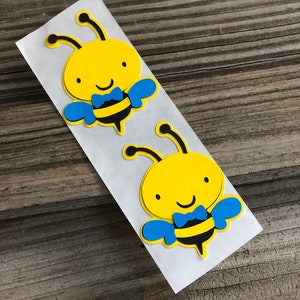 Set de 12 - Amarillo, negro y azul brillante BUMBLE BEE STICKERS-Baby Shower / Fiesta de cumpleaños / Nuevo bebé / género neutro - Favores-Decoraciones- Boy Bee