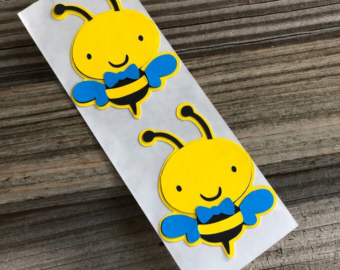 Set of 12 - Yellow, Black & Bright Blue BUMBLE BEE STICKERS-Baby Shower/Birthday Party/New Baby/Gender Neutral - Favors-Decorations- Boy Bee