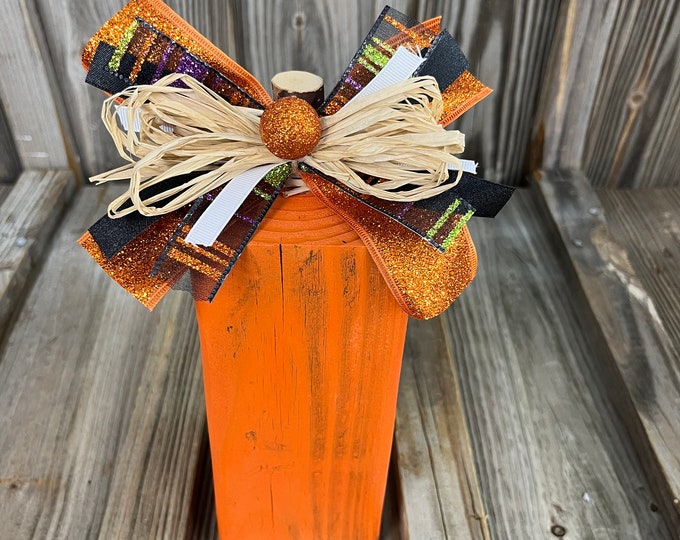 9" Tall Halloween Themed Wooden Pumpkin Block Decoration - Farmhouse - Rustic - Country - Tier Tray - Accent Piece - Handmade