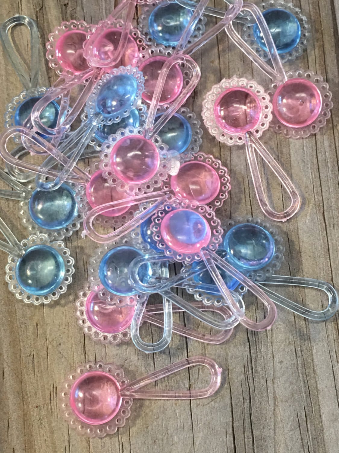 24 Acrylic Baby Rattle Favors in Pink AND Blue Gender Reveal