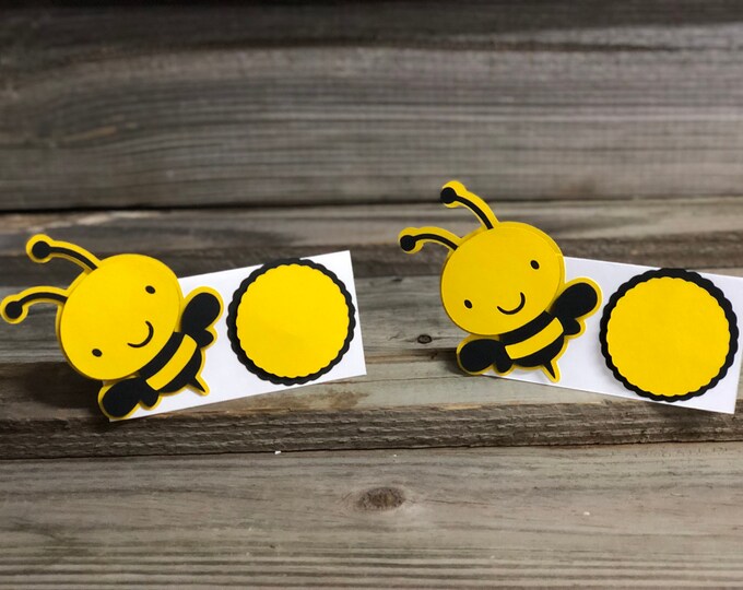 Set of 12 - Yellow and Black BUMBLE BEE Food/Table Tents (Place Cards) - Baby Shower/Birthday Party/New Baby - Decorations/Favors - Boy/Girl