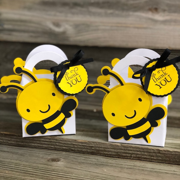 Set of 12 - Yellow and Black BUMBLE BEE Favor Bags with Handles-Baby Shower/Birthday Party - Favors - Treat Bags- Decorations/Gender Neutral