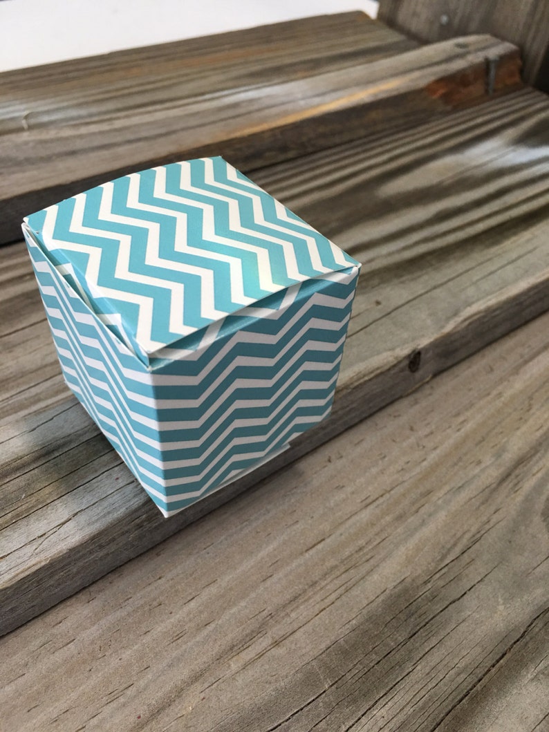 **SALE** Baby ShowerBirthday PartyWedding-GiftsDecorationsFavors Set of 14-2x 2x 2 TealAqua Chevron Printed Favor Treat Boxes