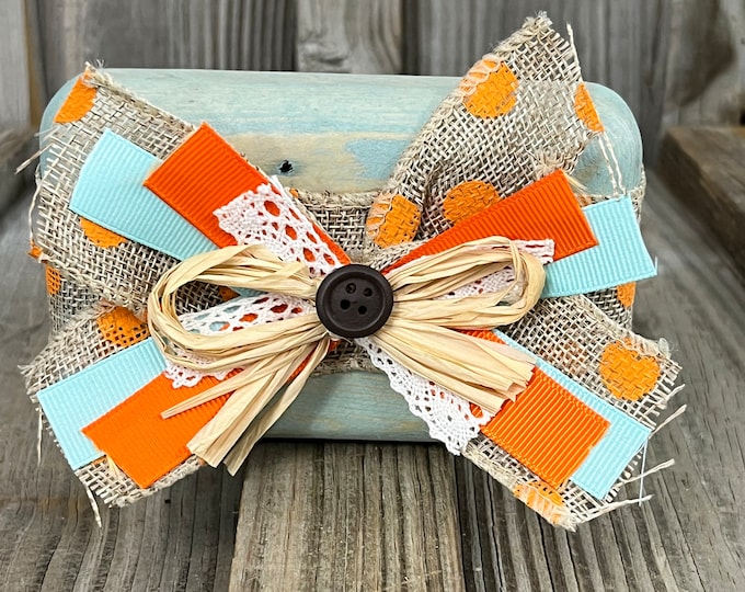 4 1/2" Fall Themed Wooden Block Decoration - Farmhouse - Rustic - Burlap - Country - Tier Tray - Accent Piece - Handmade