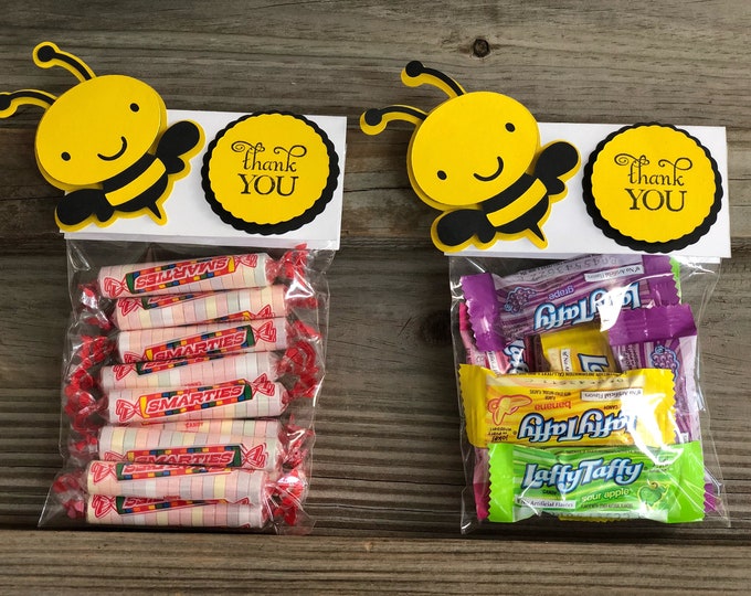 Set of 12 - Yellow and Black BUMBLE BEE Favor Bag Toppers w/Cellophane Treat/Favors Bags - Baby Shower/Birthday Party - Gender Neutral