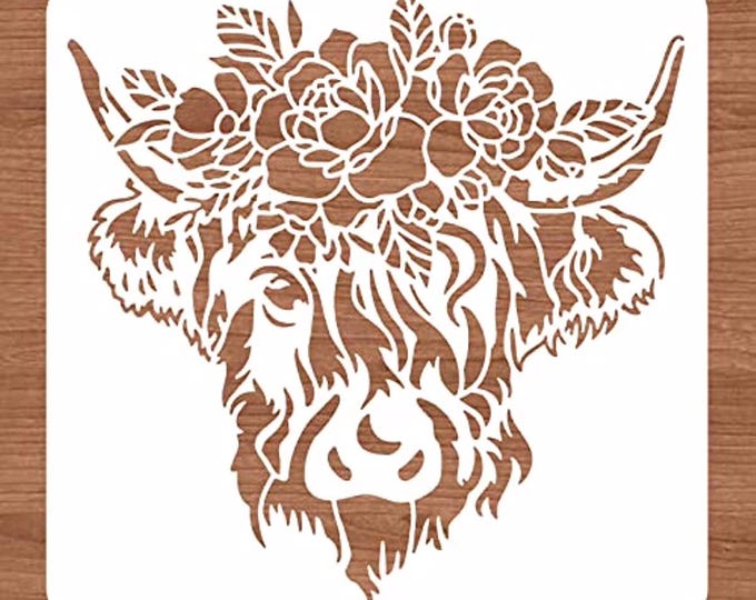 Reusable and Washable Highland Cow Stencil (12" x 12") - Rustic Country Farmhouse