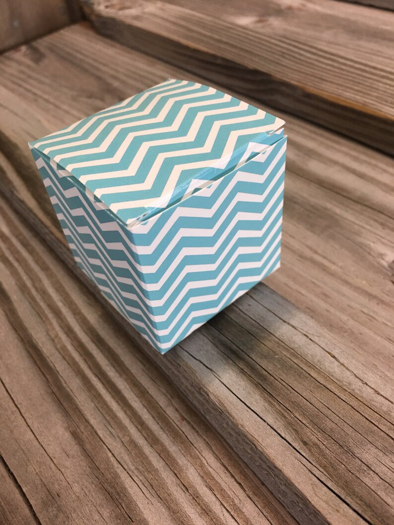 **SALE** Baby ShowerBirthday PartyWedding-GiftsDecorationsFavors Set of 14-2x 2x 2 TealAqua Chevron Printed Favor Treat Boxes