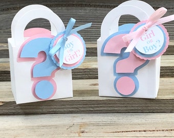 Set of 12 - GENDER REVEAL Baby Pink and Baby Blue Question Mark Favor Bags w/Handles-Baby Shower-Favors-Treat Bags-Decorations - Custom Tag