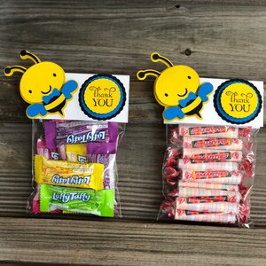 Set of 12 - Yellow, Black & Bright Blue BUMBLE BEE Favor Bag Toppers w/Cellophane Treat/Favors Bags - Baby Shower/Birthday Party - Boy Bee
