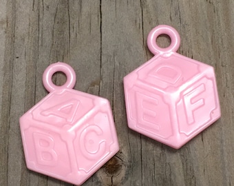 24 Pink Baby Block Charms: Baby Shower Favors & Decoration