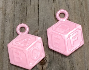 24 - Pink Baby Block Party Favor Charms - Baby Girl - Games/Decoration/Gift Tags/Favors/Scrapbook/Ornament  - Baby Shower