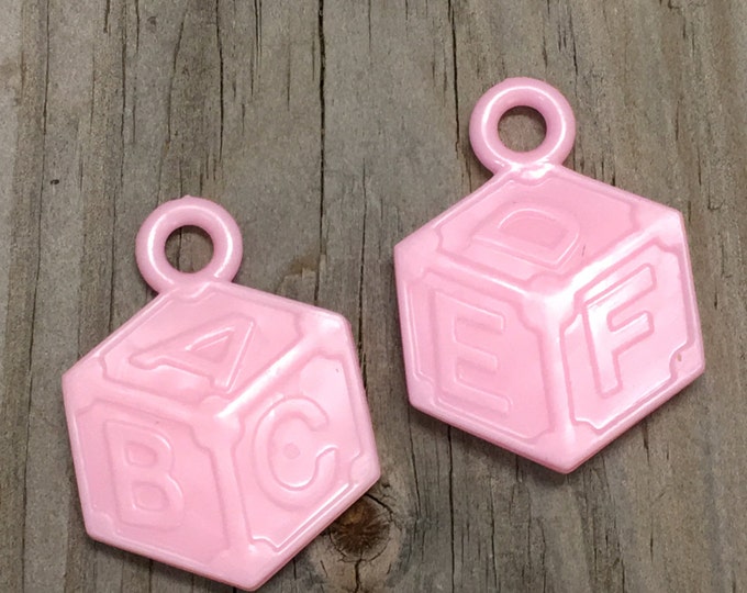 24 - Pink Baby Block Party Favor Charms - Baby Girl - Games/Decoration/Gift Tags/Favors/Scrapbook/Ornament  - Baby Shower