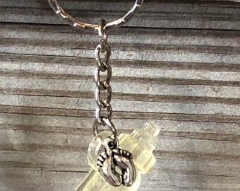 Yellow Acrylic Baby Bottle Favor Keychain w/Silver Accent Baby Feet Charm-Gender Neutral-Games/Decoration/Gifts/Favors/Ornaments-Baby Shower