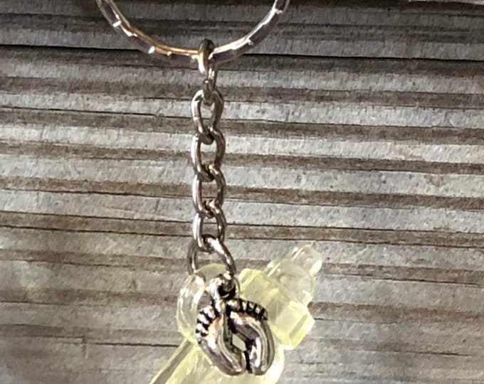 Yellow Acrylic Baby Bottle Favor Keychain w/Silver Accent Baby Feet Charm-Gender Neutral-Games/Decoration/Gifts/Favors/Ornaments-Baby Shower