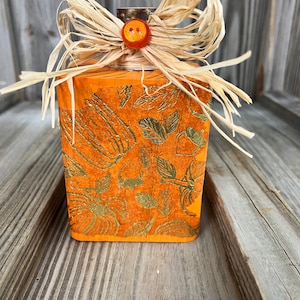 Décoration de bloc de citrouille en bois d&#39;automne de 5 po de haut - Ferme - Rustique - Plateau de niveau - Pièce d&#39;accent - Fait à la main