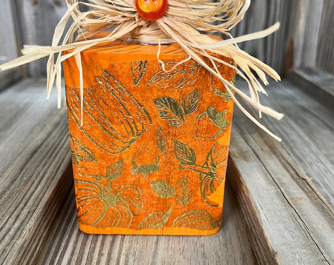 5" Tall Fall Wooden Pumpkin Block Decoration - Farmhouse - Rustic - Tier Tray - Accent Piece - Handmade