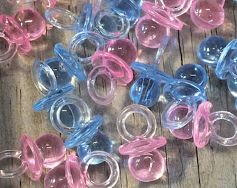 24 - Acrylic Baby Pacifier Favors in Blue AND Pink - Charms-Gender Reveal/Twins -Games/Decorations/Gift Tags/Favors/Ornaments - Baby Shower