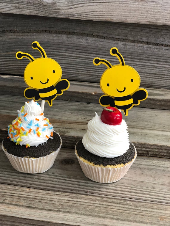 Set of 12 - Yellow, Black & Fuchsia BUMBLE BEE Cupcake Toppers - Baby  Shower/Birthday Party - Decorations/Favors/Centerpiece - Girl Bee