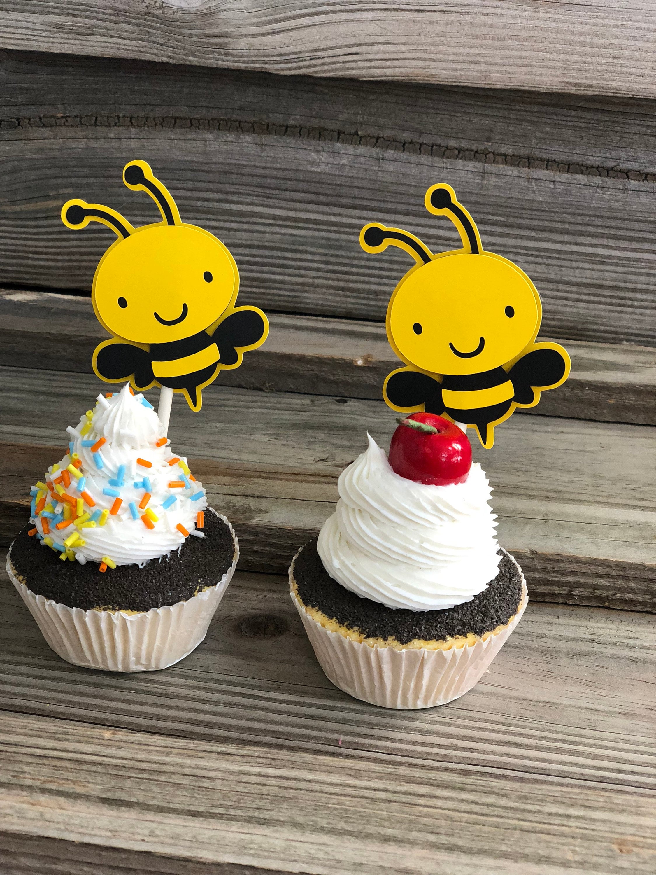 Set of 12 - Yellow and Black BUMBLE BEE Cupcake Toppers - Baby  Shower/Birthday Party - Decorations/Favors/Centerpiece - Boy/Girl