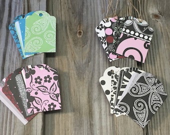 20-Assorted Vintage/Black/White/Pink Gift Tags (3"x 2") w/Jute Twine-Matching Blank Mini Note Cards Available-Tags/Favor Tags/Birthday