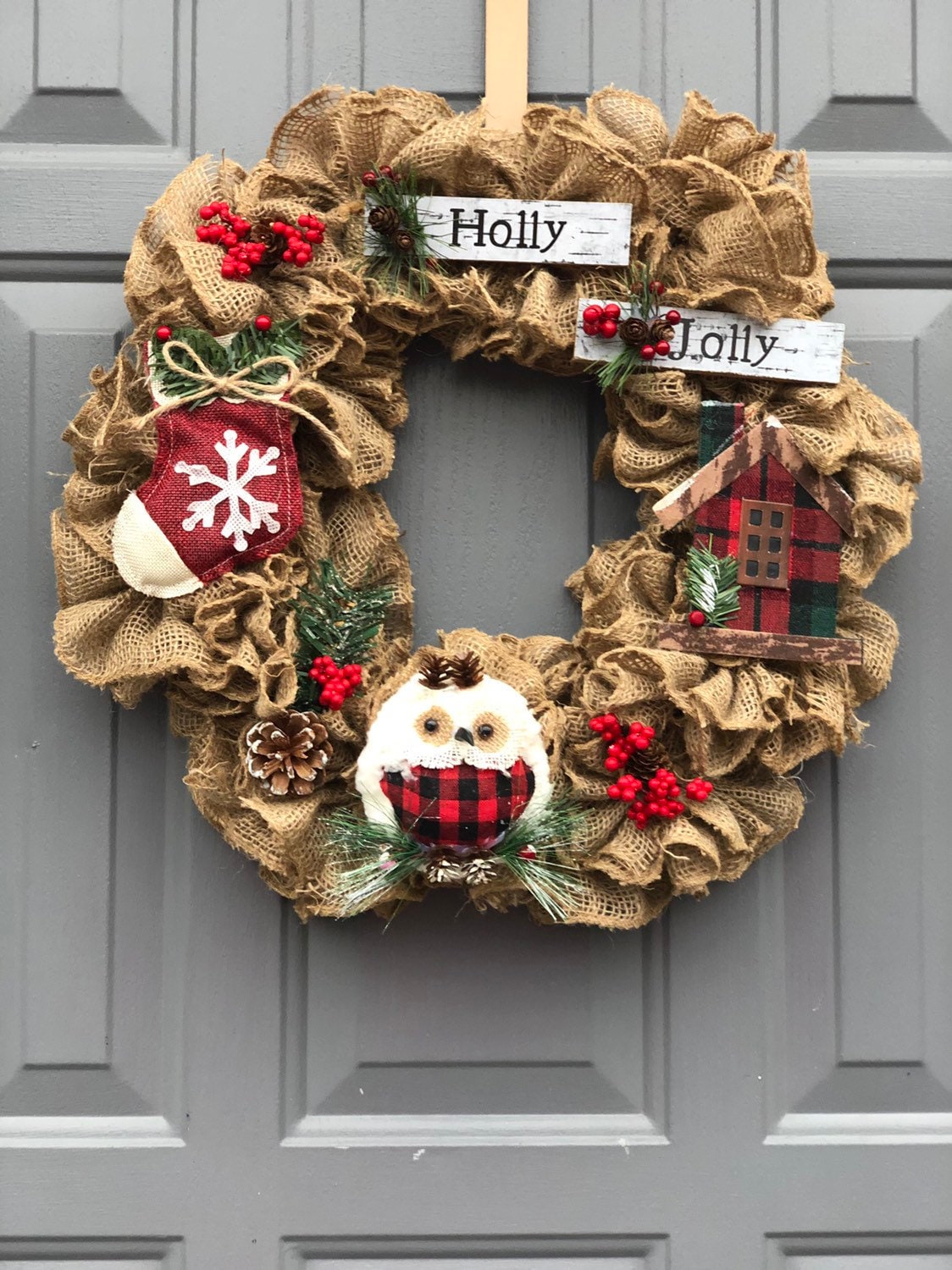 Country Christmas Burlap Wreath - 14 Wire Wreath Form - Country