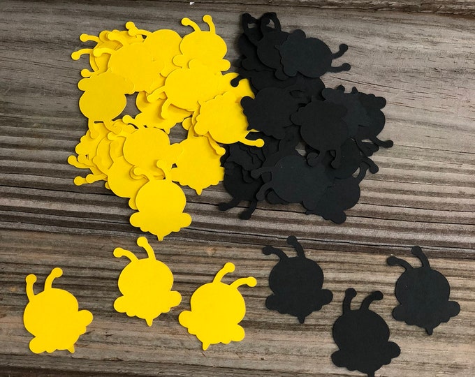 200 Pieces of Yellow and Black BUMBLE BEE Shaped Confetti  -  Baby Shower/Birthday Party/Die Cuts - Table Scatter - Gender Neutral