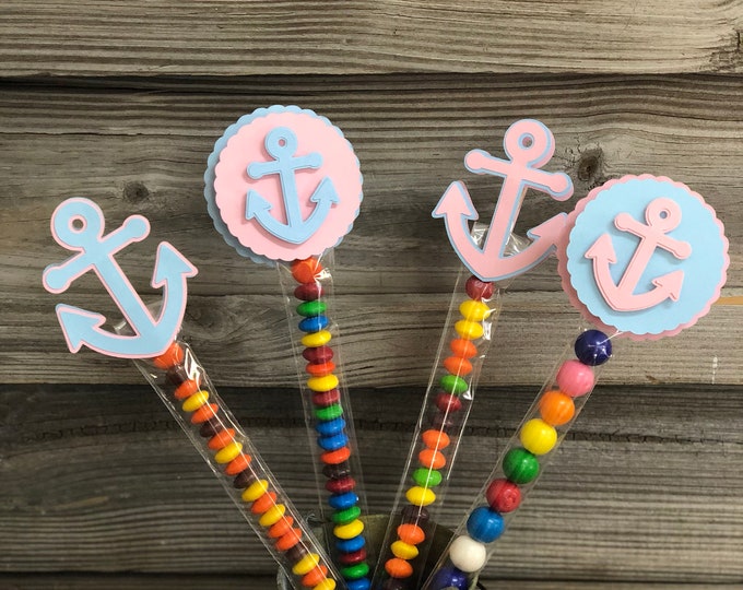 Set of 12 Baby Pink and Baby Blue Anchor Clips - Baby Shower/Birthday Party Favors/Favor Bags - Decoration/Nautical - Bags are Included
