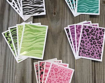 20 - Animal Print Blank Mini Note Cards  (3  1/2" x 2  1/2") WITH Envelopes - Matching Tags Available -Gifts/Thank You Cards/Lunch Box Cards