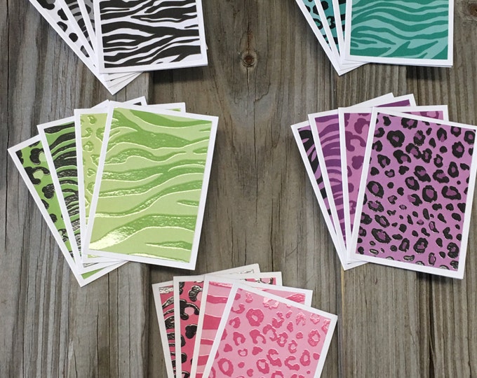 20 - Animal Print Blank Mini Note Cards  (3  1/2" x 2  1/2") WITH Envelopes - Matching Tags Available -Gifts/Thank You Cards/Lunch Box Cards