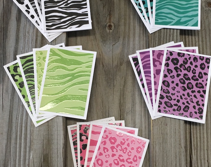 20 - Animal Print Blank Mini Note Cards  (3  1/2" x 2  1/2") WITH Envelopes - Matching Tags Available -Gifts/Thank You Cards/Lunch Box Cards