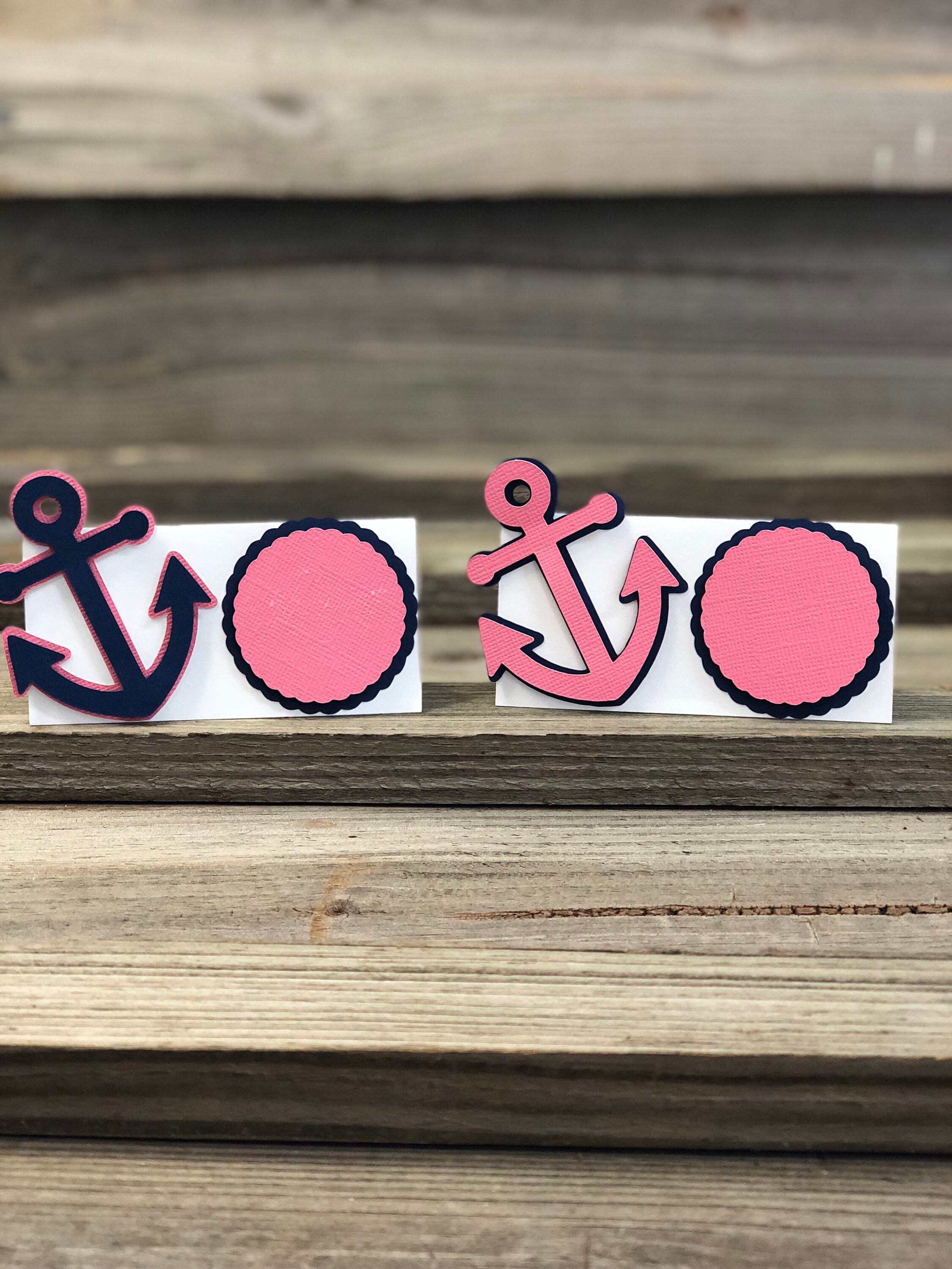 Set Of 12 Coral And Navy Blue Anchor Table Tents Place Cards Baby