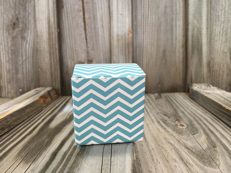 **SALE** Baby ShowerBirthday PartyWedding-GiftsDecorationsFavors Set of 14-2x 2x 2 TealAqua Chevron Printed Favor Treat Boxes