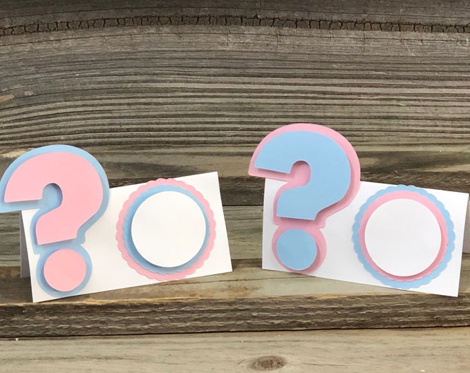 Set of 12 - GENDER REVEAL Baby Pink and Baby Blue Question Mark Table Tents/Place Cards-Baby Shower - Favors/Decorations - Can Be Customized
