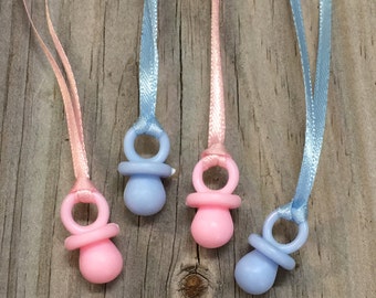 12 - Baby Pacifier Favor Charm Necklaces in Pink AND Blue - Boy/Girl/Gender Reveal/Twins - Games/Decorations/Gift Tags/Favors  - Baby Shower