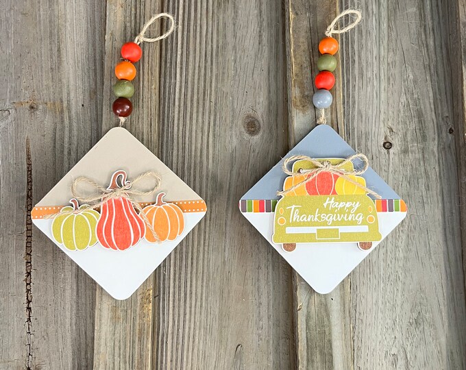 2 Piece Set - Thanksgiving and Fall Themed Wooden Ornament Set - Farmhouse- Country - Tier Tray - Accent Pieces - Wall Decoration - Handmade