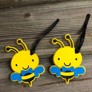 Set de 12 - Amarillo, negro y azul brillante BUMBLE BEE Favor/Etiquetas de regalo - Baby Shower/Fiesta de cumpleaños - Decoraciones/Favores - Boy Bee